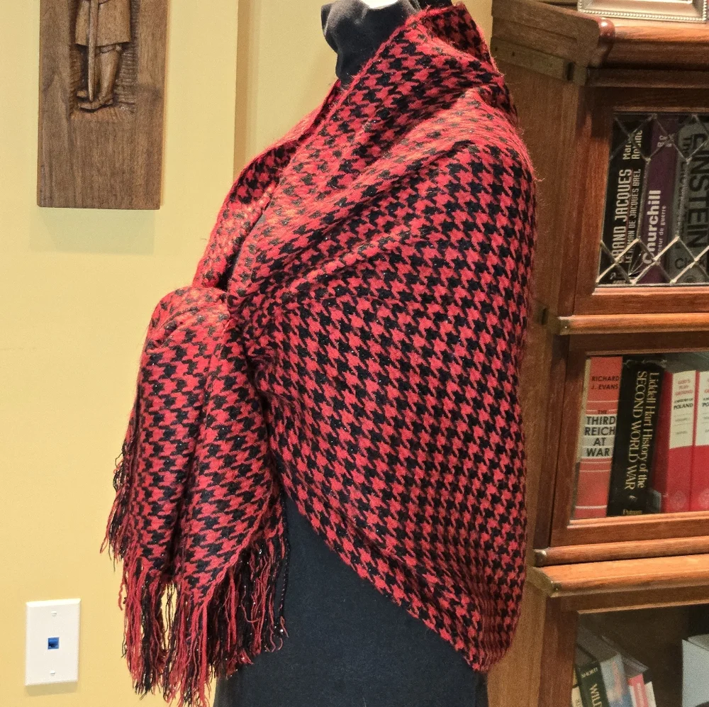 Red & black houndstooth Unisex Large Scarf | Soft & Warm, Cozy Winter Shawl | - Picture 6 of 16